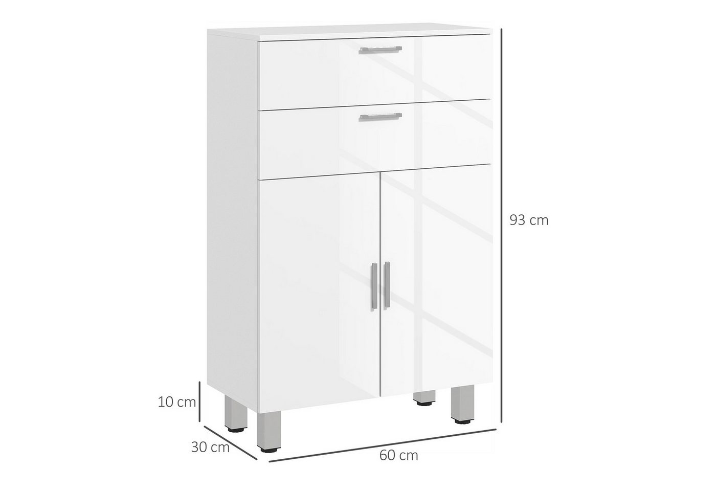 Kleankin Badkommode Badezimmerschrank, Badschrank, für Badezimmer, kleine Räume (Badezimmer-Aufbewahrungsschrank, 1 St., mit Schublade, verstellbare Regale), 60 – Bild 3 von 5
