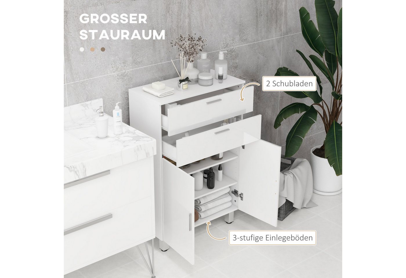 Kleankin Badkommode Badezimmerschrank, Badschrank, für Badezimmer, kleine Räume (Badezimmer-Aufbewahrungsschrank, 1 St., mit Schublade, verstellbare Regale), 60 – Bild 4 von 5
