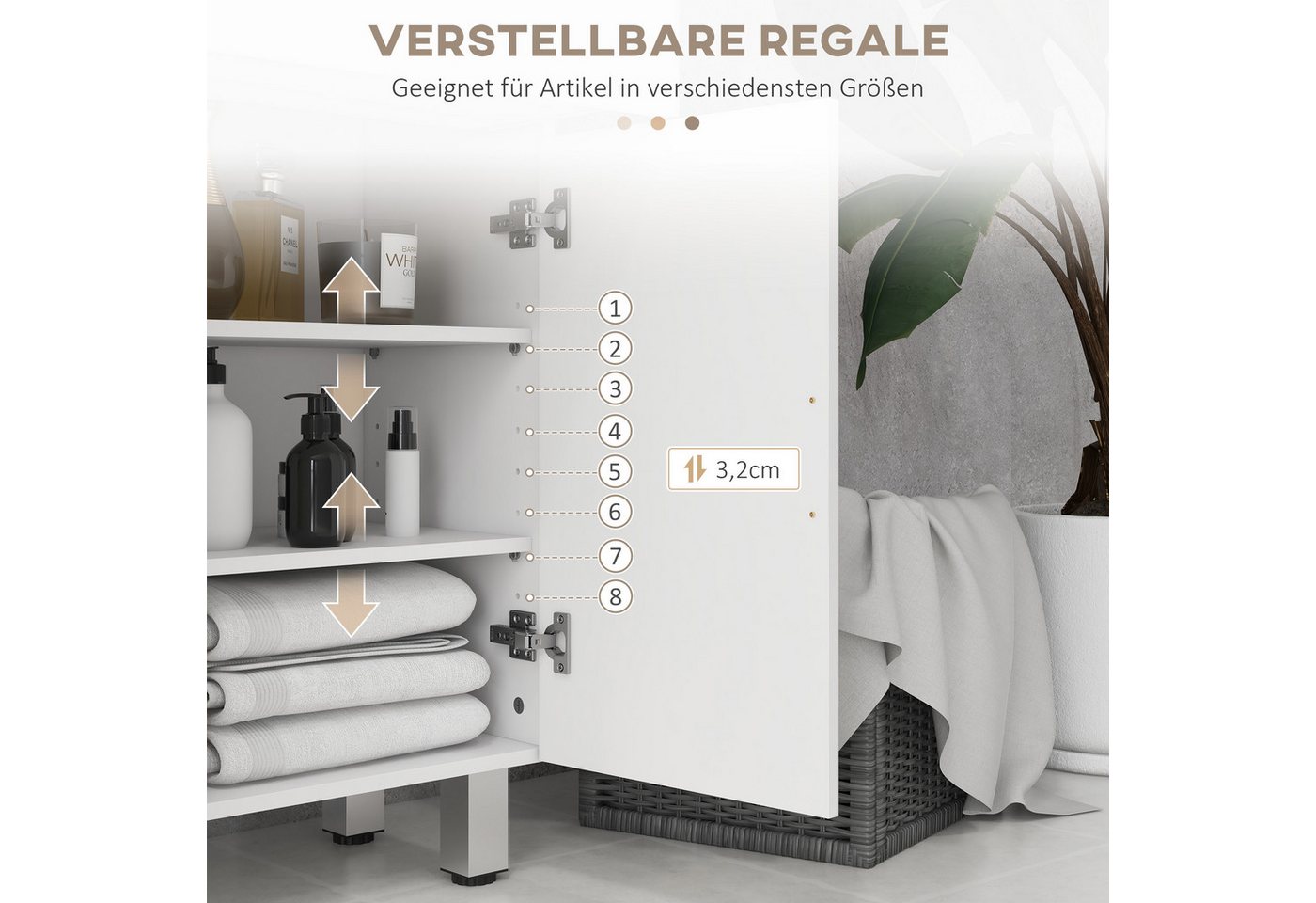 Kleankin Badkommode Badezimmerschrank, Badschrank, für Badezimmer, kleine Räume (Badezimmer-Aufbewahrungsschrank, 1 St., mit Schublade, verstellbare Regale), 60 – Bild 5 von 5