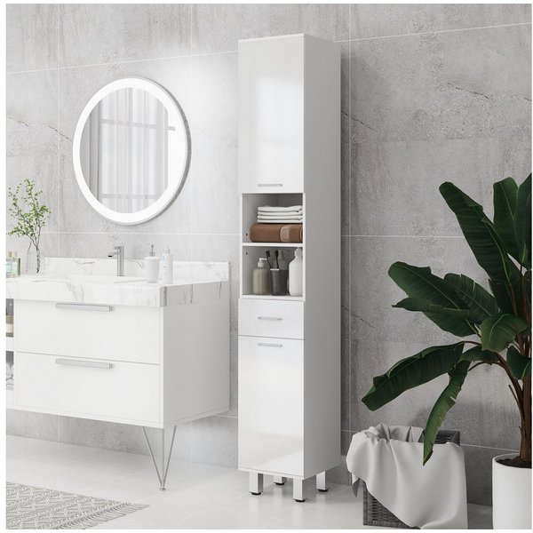 Kleankin Badkommode Badezimmerschrank Hochschrank verstellbare Ablage 2 offene Fächer (Toilettenschrank, 1 St., Badschrank), für kleine Räume Badezimmer 30 x 30