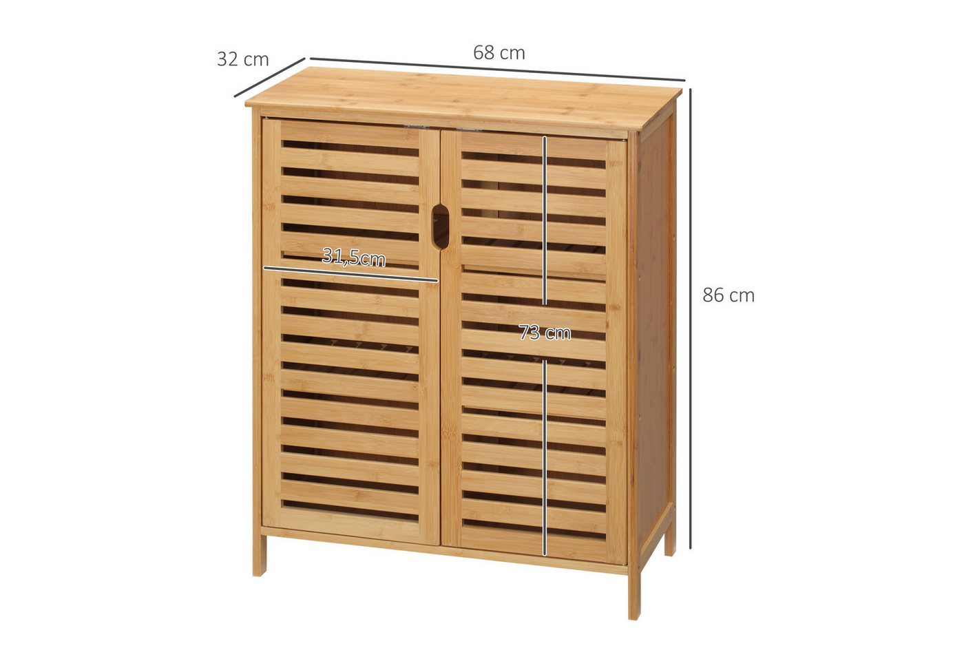 Kleankin Badkommode Badezimmerschrank, Badschrank (Beistellschrank mit 2 Lamellentüren, Innenregalen, 1 St., Bambus Aufbewahrungsschrank für Badezimmer), 68 x 3 – Bild 3 von 5
