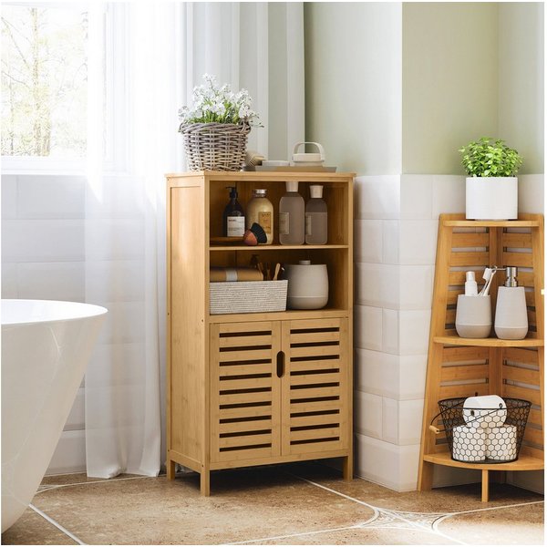 Kleankin Badkommode Beistellschrank, Mehrzweckschrank mit Kippschutz, Landhausstil (Badschrank, 1 St., Badezimmerschrank), Naturholz, 50 x 29 x 92 cm