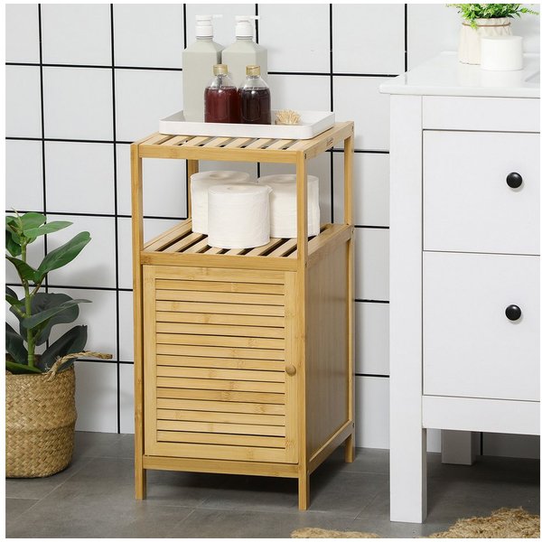 Kleankin Badregal Badezimmerschrank, Badschrank, Beistellschrank mit Kippschutz, Bambus, Aufbewahrungsschrank 1-tlg., Natur, 33 x 36,5 x 67 cm