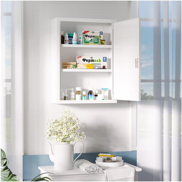 Kleankin Medizinschrank Apothekerschrank, Medikamentenschrank, mit 2 Schlüsseln, Stahl (Erste Hilfe Schrank, 1-St., Medikamentenschrank) Stahl, Weiß, 40 x 15 x 