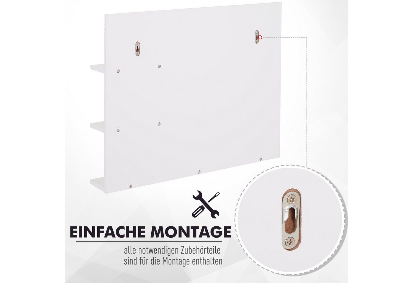 Kleankin Spiegel Badspiegel mit 3 Ablagen, Wandspiegel Badezimmerspiegel (Spiegelregal, 1-St., für Badezimmer), Weiß, 60 x 10 x 48 cm – Bild 5 von 5