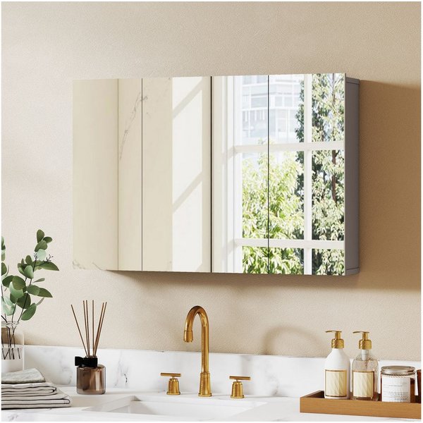 Kleankin Spiegelschrank Wandschrank Badschrank mit Verstellbaren Regalen (Set, 1-St., 1er Set) Badezimmer Spiegelschrank mit drei Türen