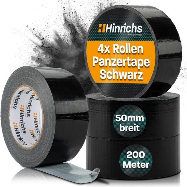 Hinrichs Klebeband Hinrichs 4 Rollen Panzerband schwarz 50m
