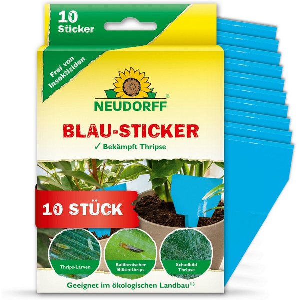 Neudorff Klebefalle Neudorff Blau-Sticker 10 Stück, 10 Blau-Sticker speziell zum Abfangen von Thripsen