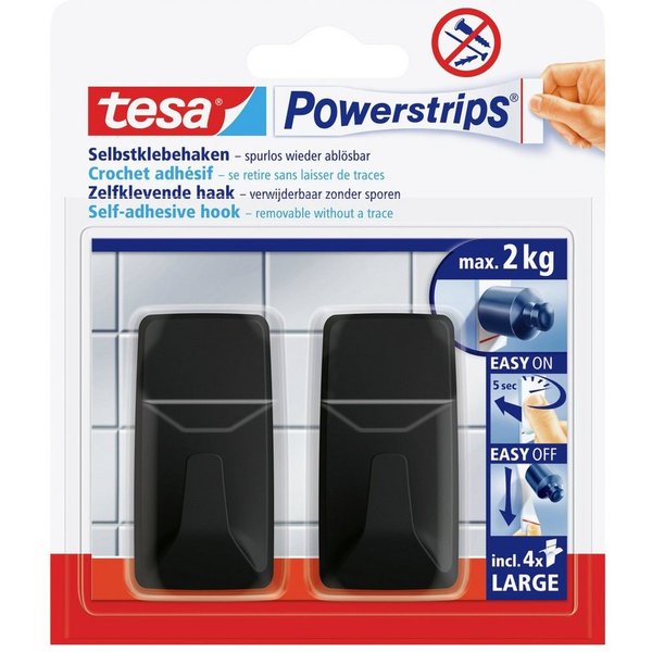 tesa Klebehaken tesa Black Hooks L Powerstrips Klebehaken Large Eckig (B x H) 20 mm x, (Black Hooks L)