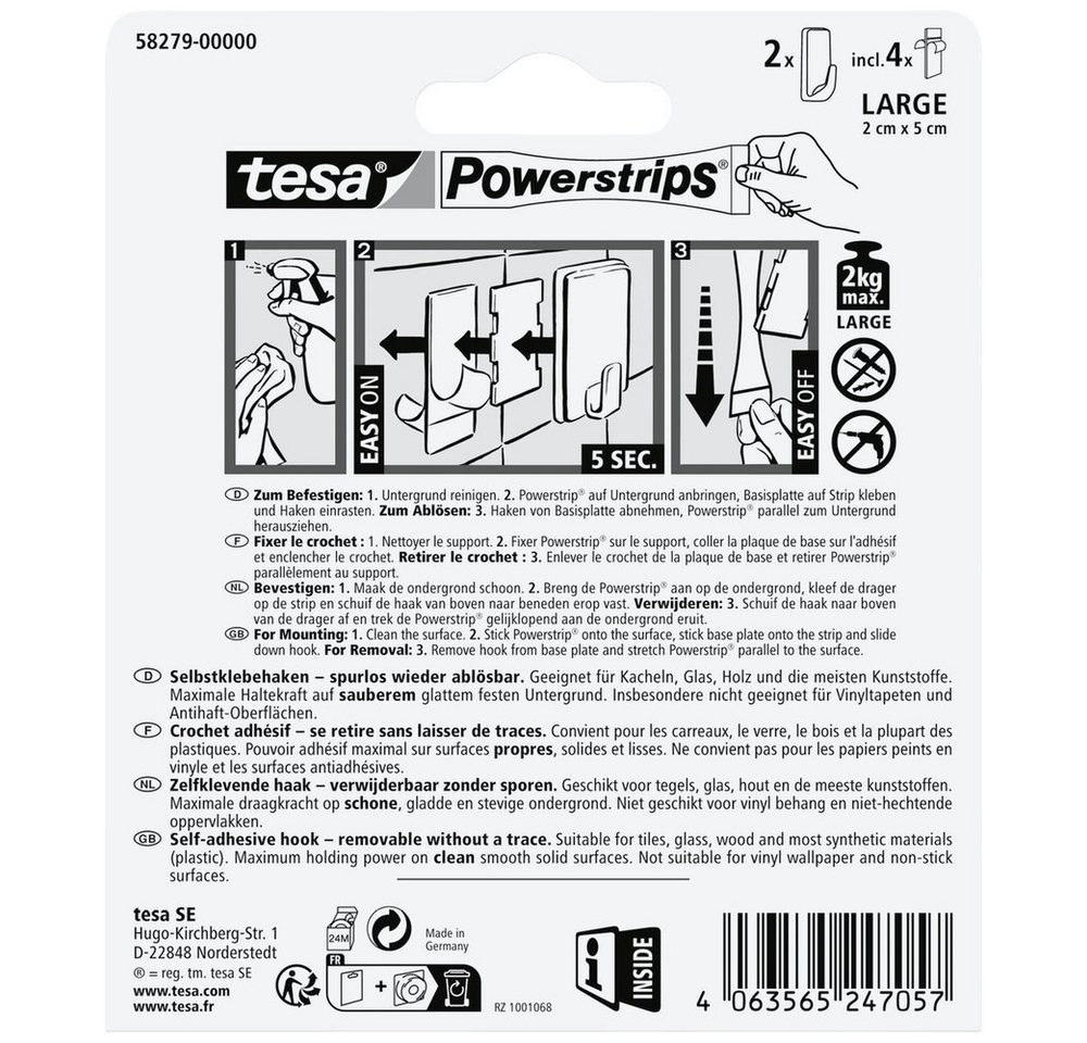 tesa Klebehaken tesa Black Hooks L Powerstrips Klebehaken Large Eckig (B x H) 20 mm x, (Black Hooks L) – Bild 3 von 4
