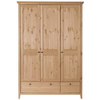 Kleiderschrank "Solvita" 3-türig, 1 große, 1 kleine Schublade, Kiefer gelaugt