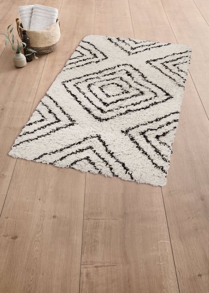 Kleine Wolke Badematte Boho, Badvorleger, Badezimmer Teppich, Höhe 36 mm, rutschhemmend beschichtet, fußbodenheizungsgeeignet, Baumwolle, rechteckig, Badteppich – Bild 2 von 5