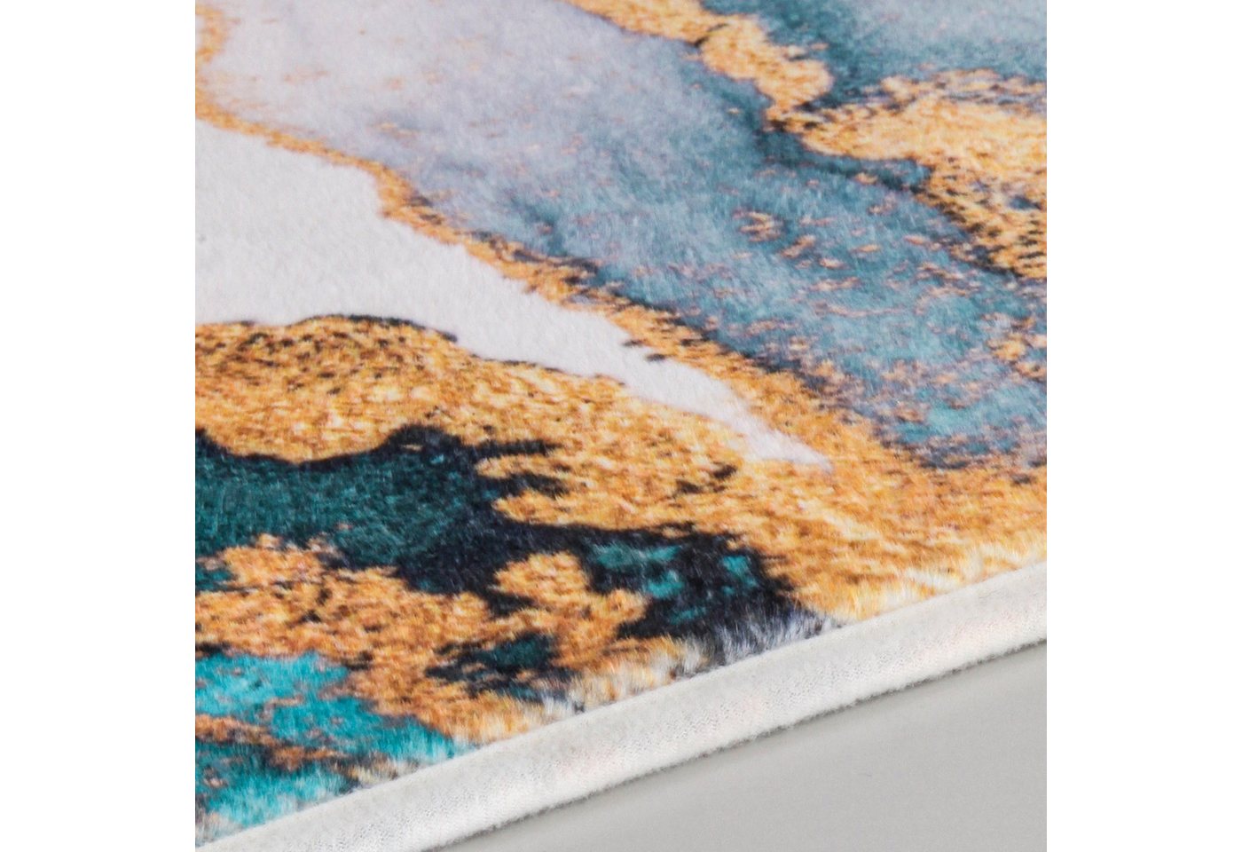 Kleine Wolke Badematte Teal, Badvorleger, Badezimmer Teppich, Höhe 5 mm, rutschhemmend beschichtet, fußbodenheizungsgeeignet, Polyester, rechteckig, bedruckt, M – Bild 4 von 5