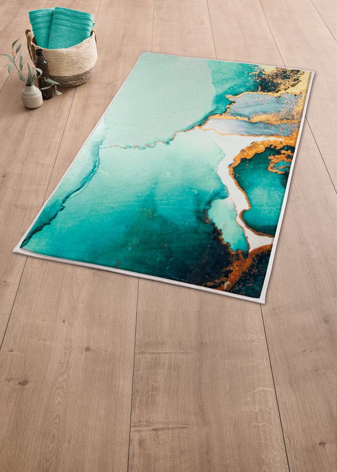 Kleine Wolke Badematte Teal, Badvorleger, Badezimmer Teppich, Höhe 5 mm, rutschhemmend beschichtet, fußbodenheizungsgeeignet, Polyester, rechteckig, bedruckt, M – Bild 5 von 5