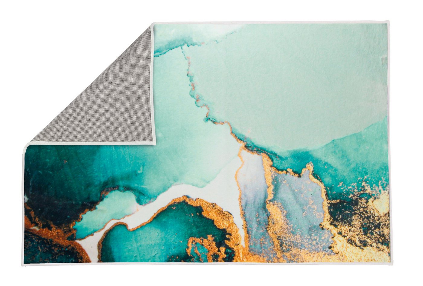 Kleine Wolke Badematte Teal, Badvorleger, Badezimmer Teppich, Höhe 5 mm, rutschhemmend beschichtet, fußbodenheizungsgeeignet, Polyester, rechteckig, bedruckt, M – Bild 3 von 5