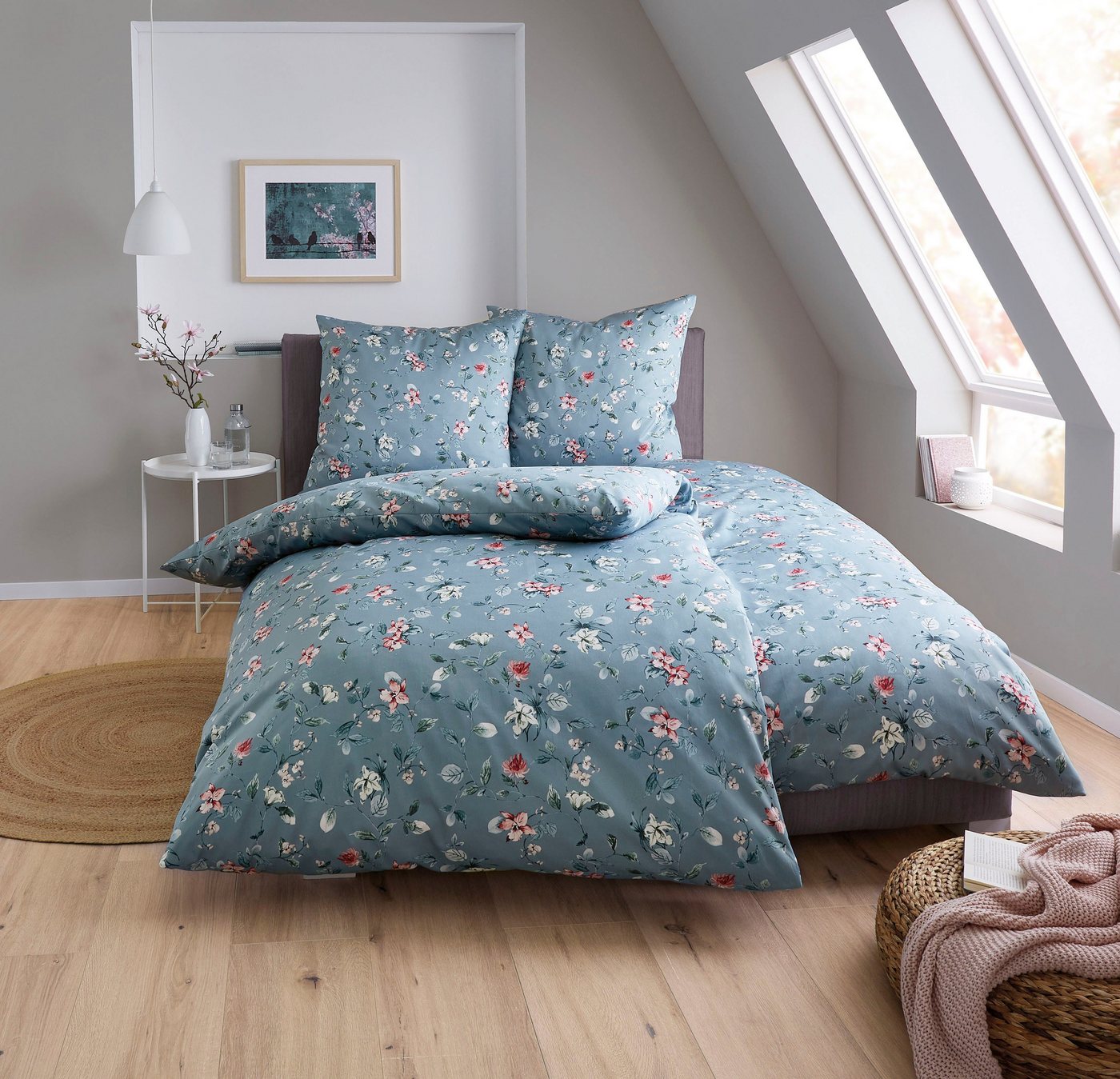 Kleine Wolke Bettwäsche Florina, Mako-Satin, 2 teilig, mit floralem Dessin – Bild 3 von 5