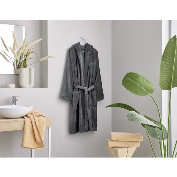 Kleine Wolke Unisex-Bademantel Chill, ideal für Sauna & Spa, Hotelbademantel, Morgenmantel, Midilänge, Baumwolle, Kapuze, Gürtel, für Damen & Herren, Uni Farben
