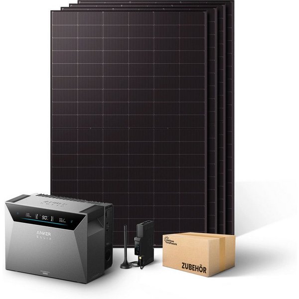 Kleines Kraftwerk Balkonkraftwerk, 2000 W, Monokristallin, (ohne Halterung, 0% MwSt für Privatkunden - Solaranlage Komplettset mit Speicher), 4 x 500W, Anker So