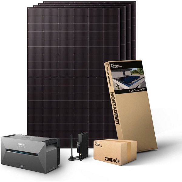 Kleines Kraftwerk Balkonkraftwerk, 2000 W, Monokristallin, (Flachdach/Garten, 0% MwSt für Privatkunden - Solaranlage Komplettset mit Speicher), 4 x 500W, Anker 