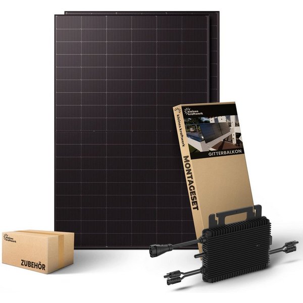Kleines Kraftwerk Balkonkraftwerk, 1000 W, Monokristallin, (Gitterbalkon, 0% MwSt für Privatkunden - Solaranlage Komplettset mit Wechselrichter), 2 x 500W, Wech