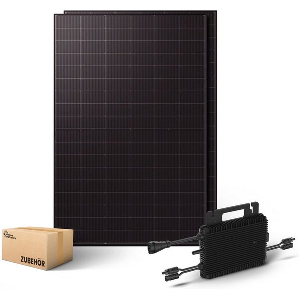 Kleines Kraftwerk Balkonkraftwerk, 1000 W, Monokristallin, (ohne Halterung, 0% MwSt für Privatkunden - Solaranlage Komplettset mit Wechselrichter), 2 x 500W, We