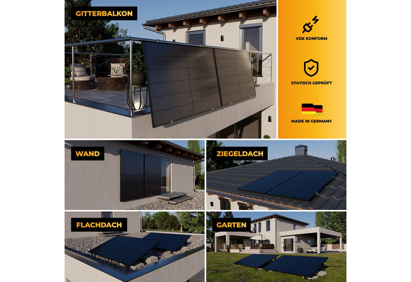 Kleines Kraftwerk Balkonkraftwerk, 1000 W, Monokristallin, (ohne Halterung, 0% MwSt für Privatkunden - Solaranlage Komplettset mit Wechselrichter), 2 x 500W, We – Bild 4 von 5
