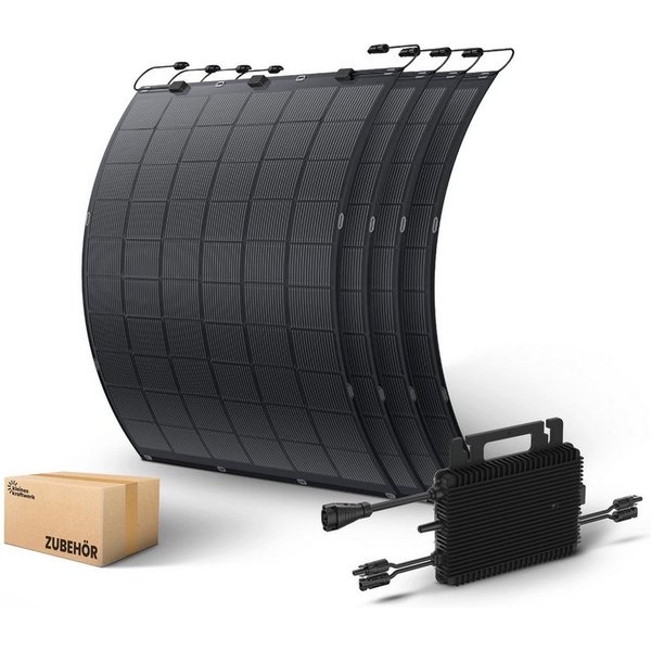 Kleines Kraftwerk Balkonkraftwerk, 900 W, Monokristallin, (4-St., 0% MwSt für Privatkunden - Flexibles Balkonkraftwerk), 4 x 225W flexible Solarmodule, Wechselr