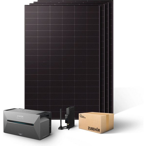 Kleines Kraftwerk Balkonkraftwerk, 2000 W, Monokristallin, (ohne Halterung, 0% MwSt für Privatkunden - Solaranlage Komplettset mit Speicher), 4 x 500W, Anker So