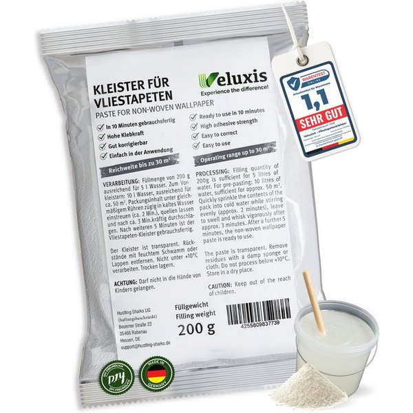 Veluxis Kleister Veluxis® Vliestapetenkleister, (1-tlg), Starke Klebkraft, fleckenfrei & korrigierbar, 1 Beutel = 30 qm