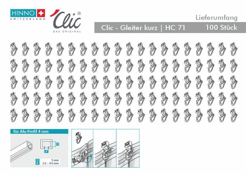 HINNO Klick-Gleiter hinno-clic HC71, Gardinen, Gardinenschienen, Vorhänge, Gardinenleisten, Innenlaufsysteme, Gardinenstangen, (100-St), HINNO Clic-Gleiter – Bild 4 von 5