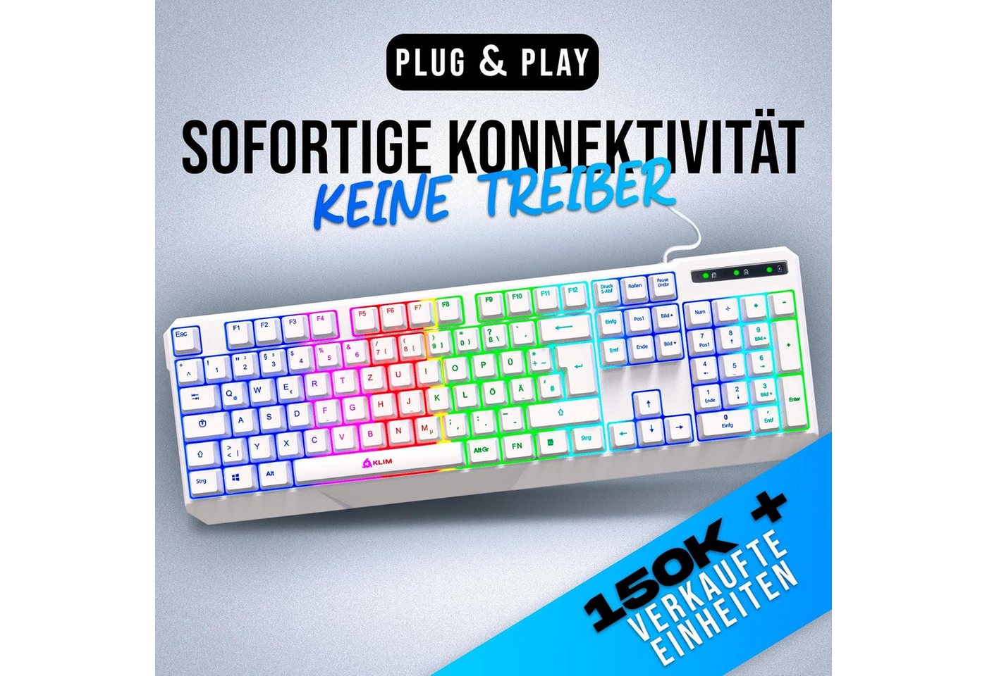 KLIM Chroma Gaming Tastatur, hintergrundbeleuchtete Tasten, Anti Ghosting Gaming-Tastatur (Deutsche Tastenbelegung, ergonomische Gaming Keyboard) – Bild 2 von 5