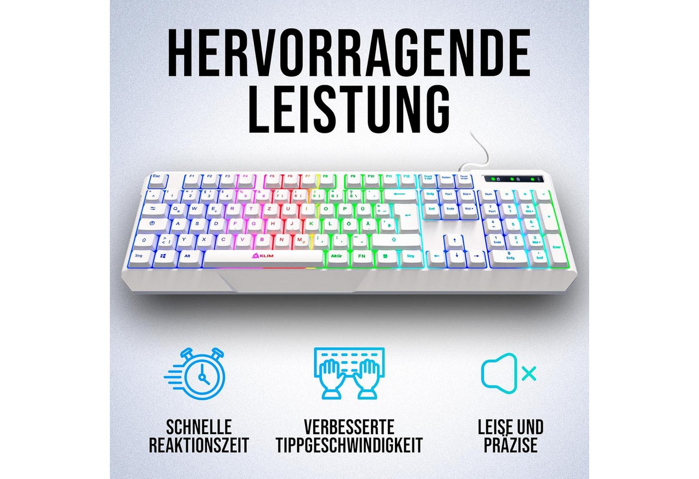 KLIM Chroma Gaming Tastatur, hintergrundbeleuchtete Tasten, Anti Ghosting Gaming-Tastatur (Deutsche Tastenbelegung, ergonomische Gaming Keyboard) – Bild 4 von 5