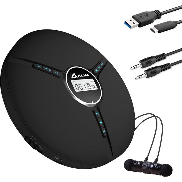 KLIM Tragbarer Discman, inklusive Kopfhörer Stereo-CD Player (hochwertiger CD-Spieler für unverwechselbares Hörerlebnis, MP3)