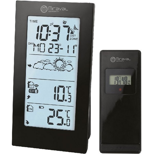 Miraval Klimamesser Miraval Funk-Wetterstation Basic, (Inklusive Akku), DCF77, Außensensor, Wetteranzeige, 2 Alarme