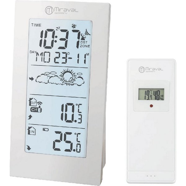 Miraval Klimamesser Miraval Funk-Wetterstation Basic, (Inklusive Akku), DCF77, Außensensor, Wetteranzeige, 2 Alarme