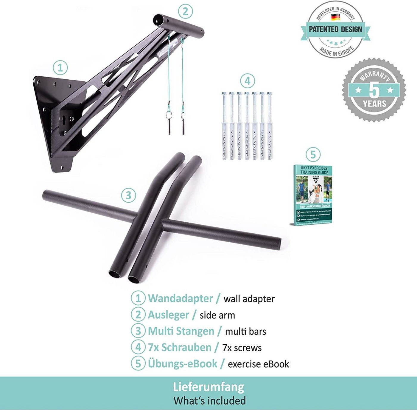 Pullup & Dip Klimmzugstange PULLUP & DIP Premium Klimmzugstange und Dip Stange (1-tlg., 2 x Multi Stange für Klimmzüge und Dips, Spanngurt 2,5 m) – Bild 4 von 5
