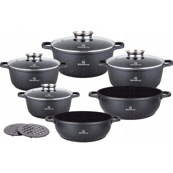 KlönBerg Topf-Set Steinbeschichteten Töpfen in verschiedenen Größen mit niedrigen Töpfen, Aluminiumguss, Aluminium, Keramik, Edelstahl (Passt in jede Küche! 1.2