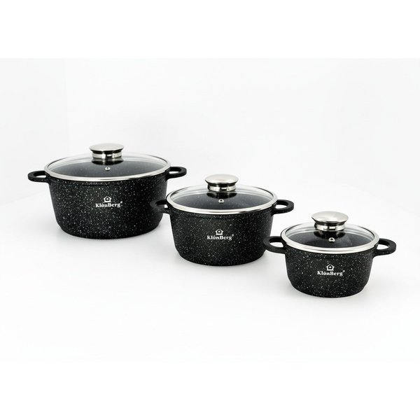 KlönBerg Topf-Set Wunderschöne Töpfe mit Steinbeschichtung in 3 verschiedenen Größen, Aluminiumguss, Keramik, Edelstahl (Passt in jede Küche! (2.4L / 4.3L / 6.1