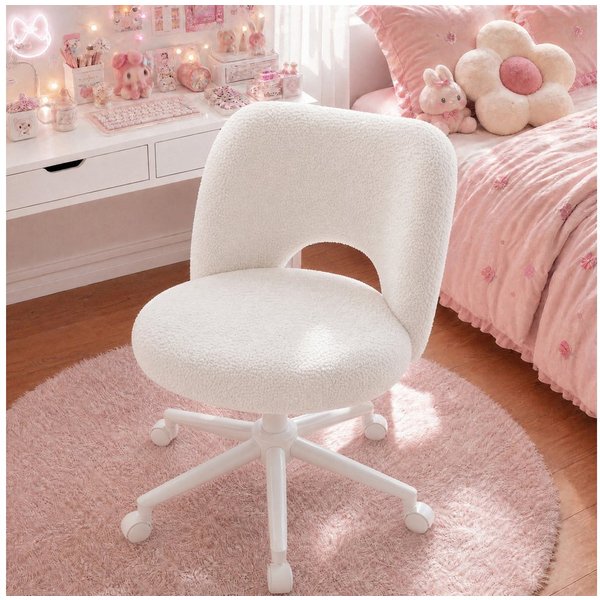Klyvvo Drehstuhl mit Rollen, Atmungsaktive Kuschelige Teddyfell Schminkstuhl (1 St), höhenverstellbar, für Homeoffice, Büro, Zimmer