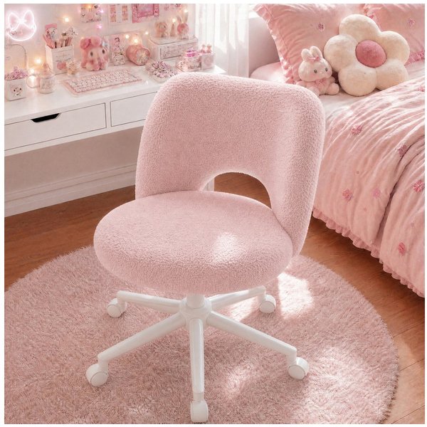 Klyvvo Drehstuhl mit Rollen, Atmungsaktive Kuschelige Teddyfell Schminkstuhl (1 St), höhenverstellbar, für Homeoffice, Büro, Zimmer