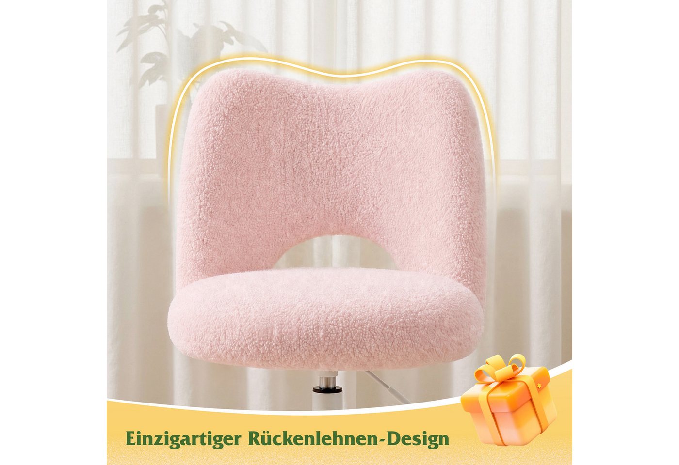 Klyvvo Drehstuhl mit Rollen, Atmungsaktive Kuschelige Teddyfell Schminkstuhl (1 St), höhenverstellbar, für Homeoffice, Büro, Zimmer – Bild 5 von 5
