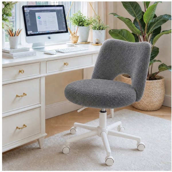 Klyvvo Drehstuhl mit Rollen, Atmungsaktive Kuschelige Teddyfell Schminkstuhl (1 St), höhenverstellbar, für Homeoffice, Büro, Zimmer