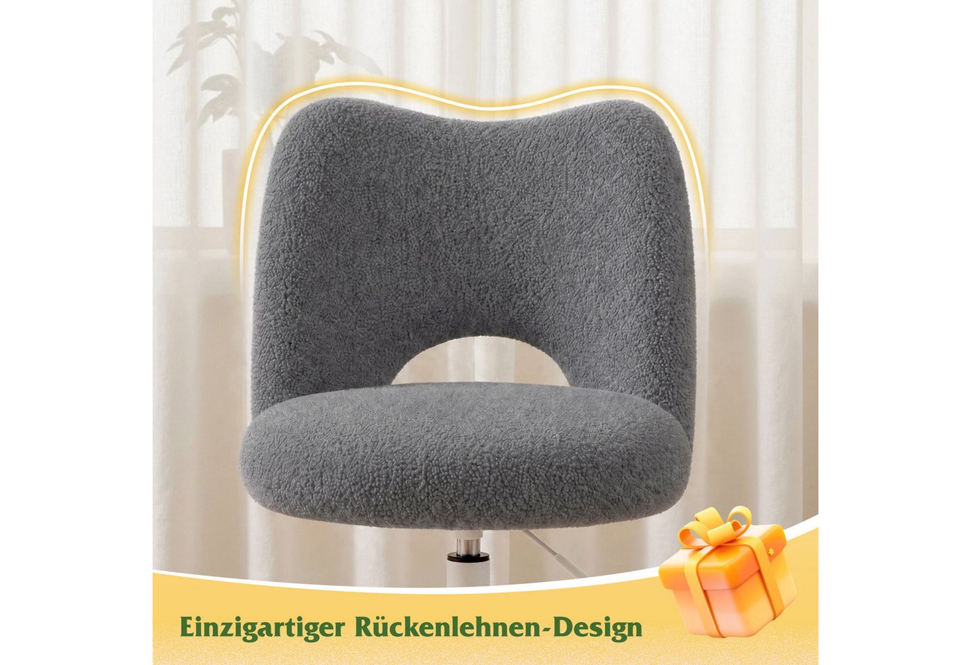 Klyvvo Drehstuhl mit Rollen, Atmungsaktive Kuschelige Teddyfell Schminkstuhl (1 St), höhenverstellbar, für Homeoffice, Büro, Zimmer – Bild 5 von 5