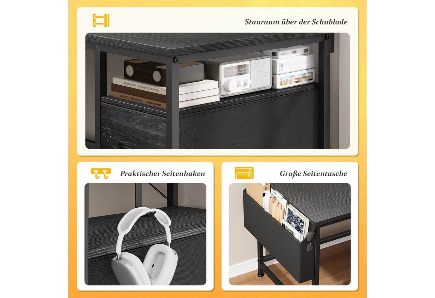 Klyvvo Eckschreibtisch Computertisch, Schreibtisch mit 2 Schubladen Bieten Stauraum (1-St., mit Monitorständer, 2 Ablagehaken), Kompakte Maße Passen Gut in Stud – Bild 5 von 5