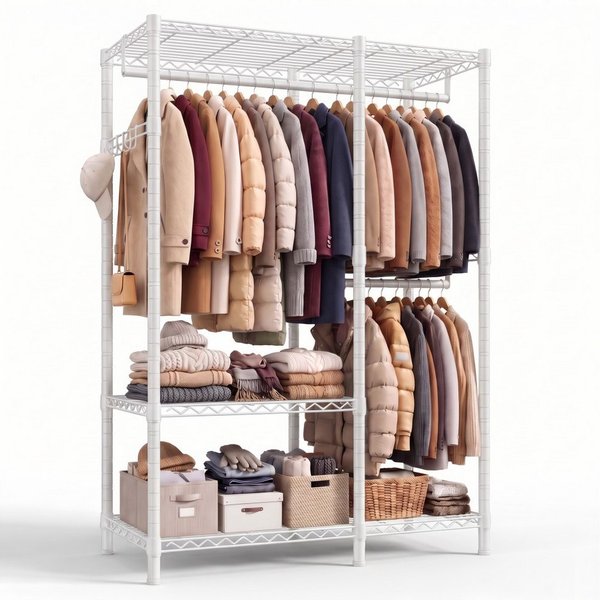 Klyvvo Kleiderständer Offener Kleiderschrank mit 3 Regalböden & 4 Haken für Mäntel, Jacken, (1 St., Höhenverstellbarer Kleiderständer mit 2 Kleiderstangen), 200