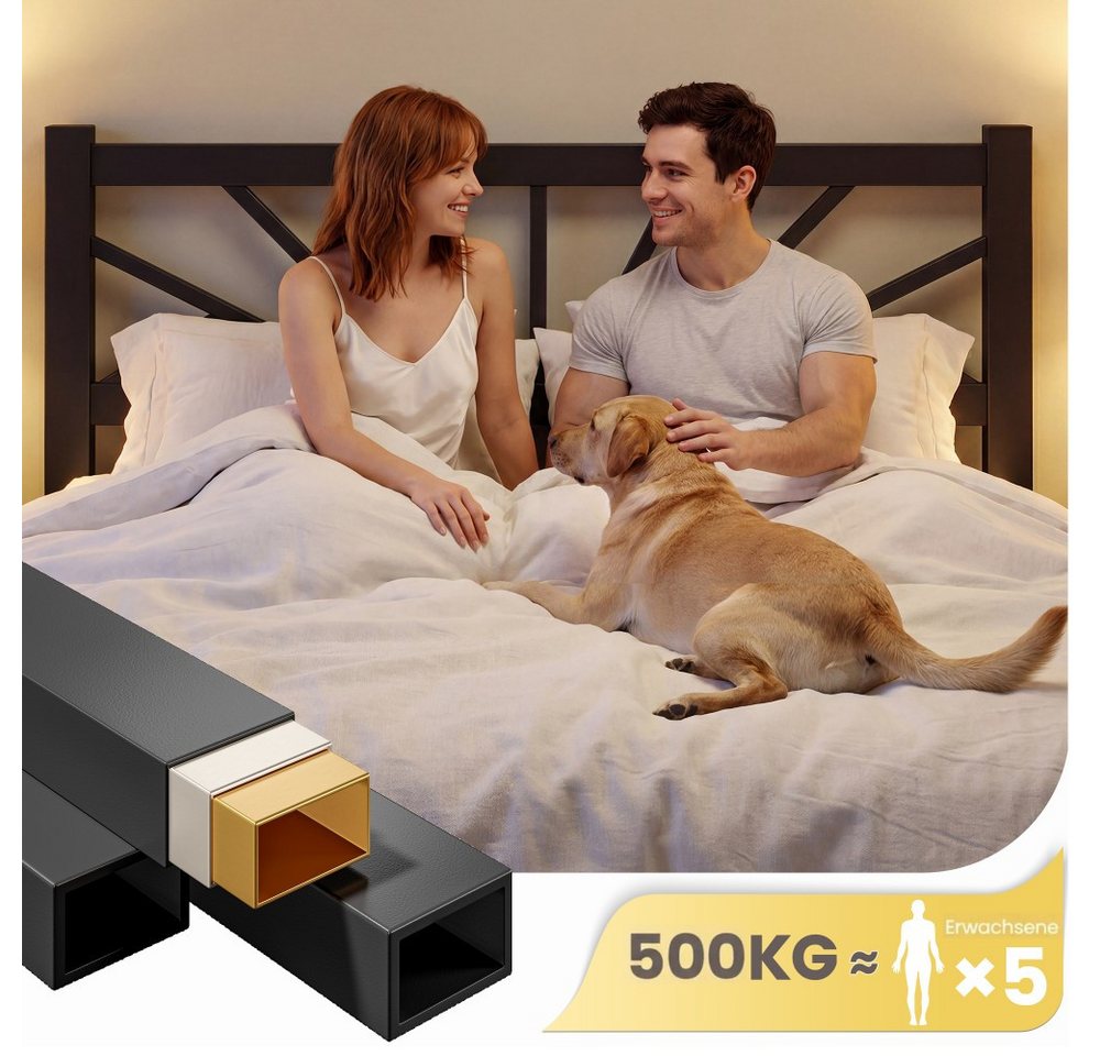 Klyvvo Metallbett mit Lattenrost, 32 cm hohem Stauraum und 500 kg Belastbarkeit (1-tlg., mit 96 cm Kopfteil, Geräuschfrei, Einfache Montage), für Schlafzimmer,  – Bild 5 von 5