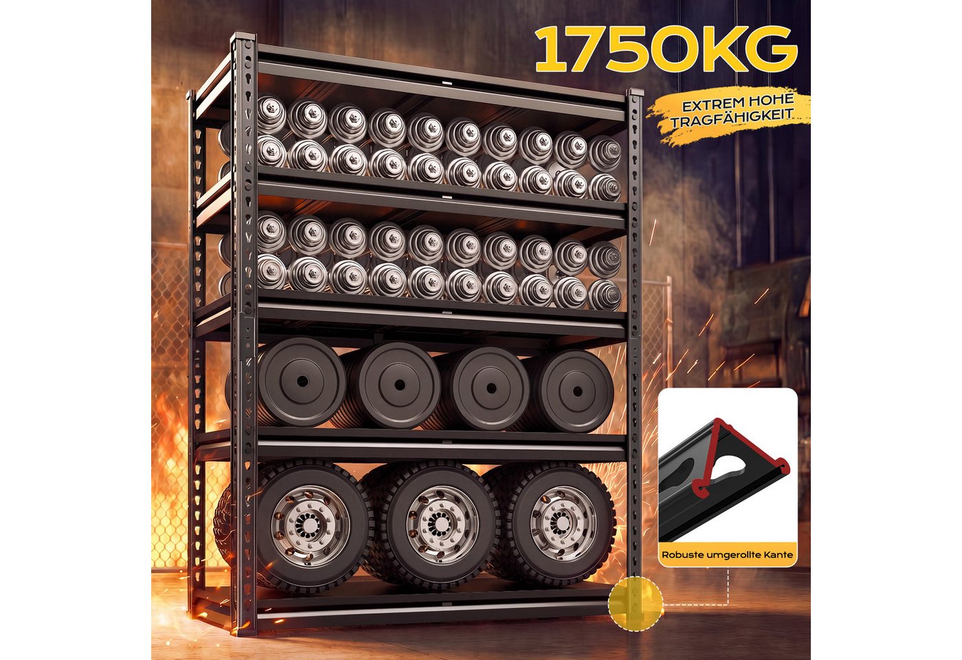 Klyvvo Regal Schwerlastregal Metall, Tragkraft bis 1750 kg, mit 5 Metallböden Verstellbaren, Steckregal Werkstattregal Kellerregal 1-tlg., Standregal, Lagerrega – Bild 3 von 5