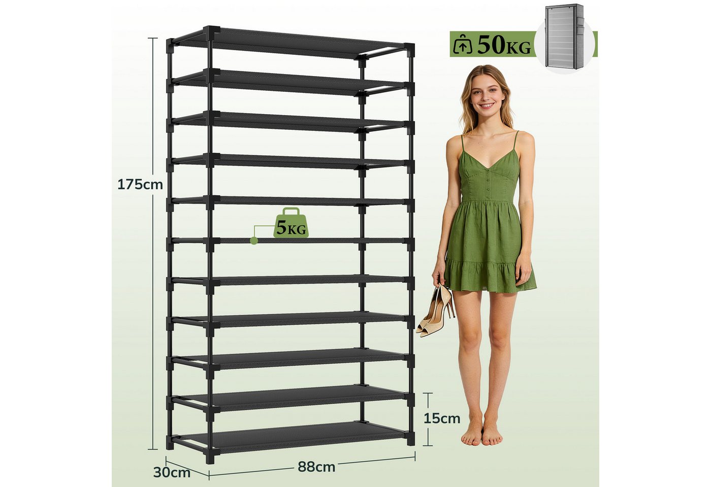 Klyvvo Schuhregal 11 Ebenen, 30cm Tiefe Schuhschrank bis EU 47 für 50 Paare Schuhe, 1-tlg., Schuhschrank Hoch mit Sichtbarer Staubdichter Überzug, grau – Bild 2 von 5
