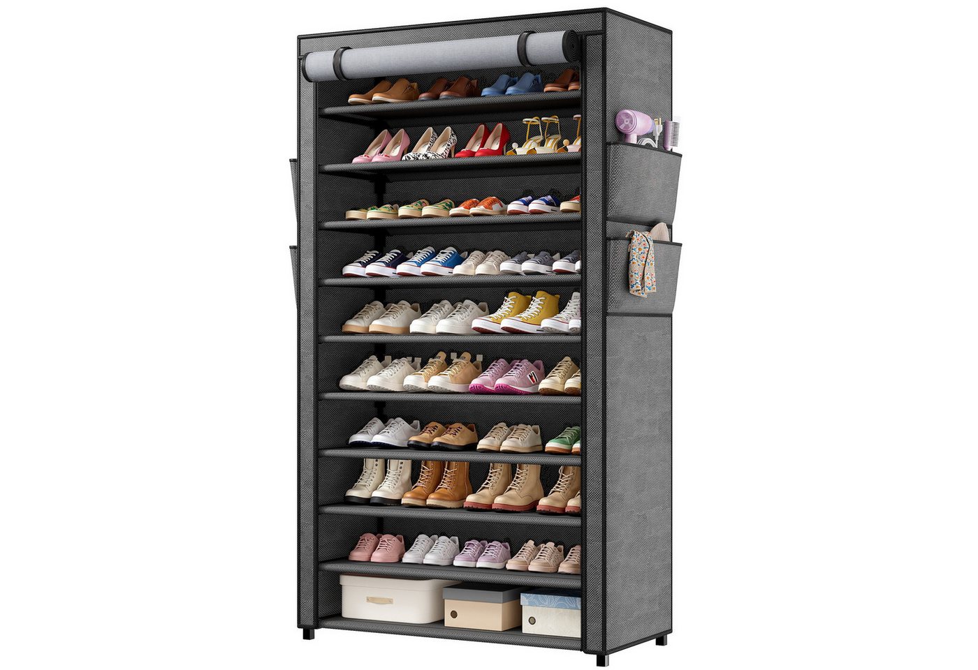 Klyvvo Schuhregal 11 Ebenen, 30cm Tiefe Schuhschrank bis EU 47 für 50 Paare Schuhe, 1-tlg., Schuhschrank Hoch mit Sichtbarer Staubdichter Überzug, grau – Bild 3 von 5
