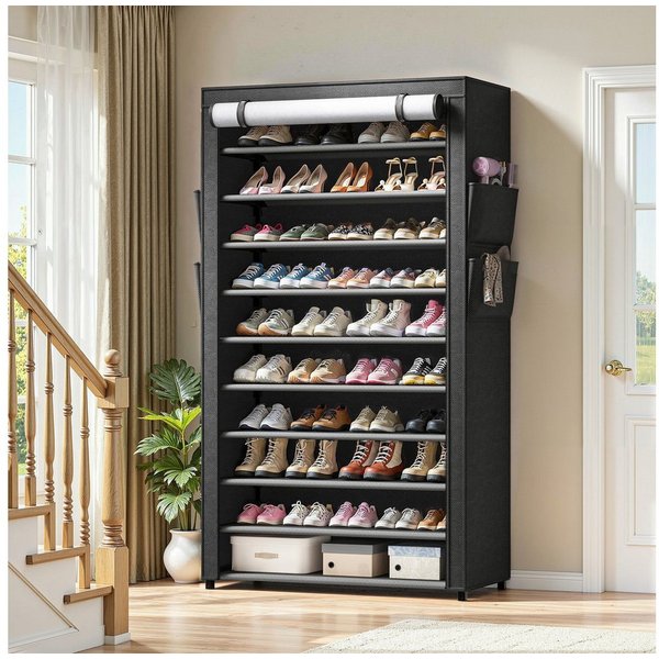 Klyvvo Schuhregal 11 Ebenen, 30cm Tiefe Schuhschrank bis EU 47 für 50 Paare Schuhe, 1-tlg., Schuhschrank Hoch mit Sichtbarer Staubdichter Überzug, Schwarz